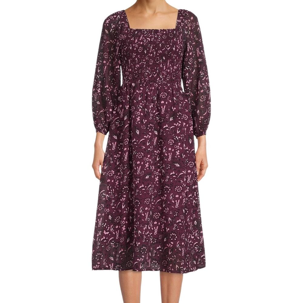 BeachLunchLounge Women's Multicolor Square Neck Smock Dress | Size L NWT